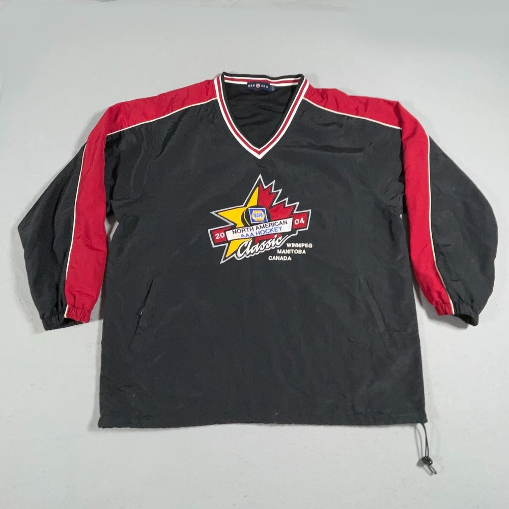 New Era North American AAA Hockey Men XL Pullover Windbreaker Black Red Vintage